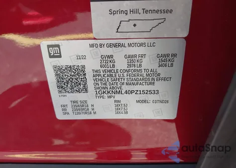 2023 GMC Acadia Fwd Slt from USA, damaged, VIN 1GKKNML40PZ152533